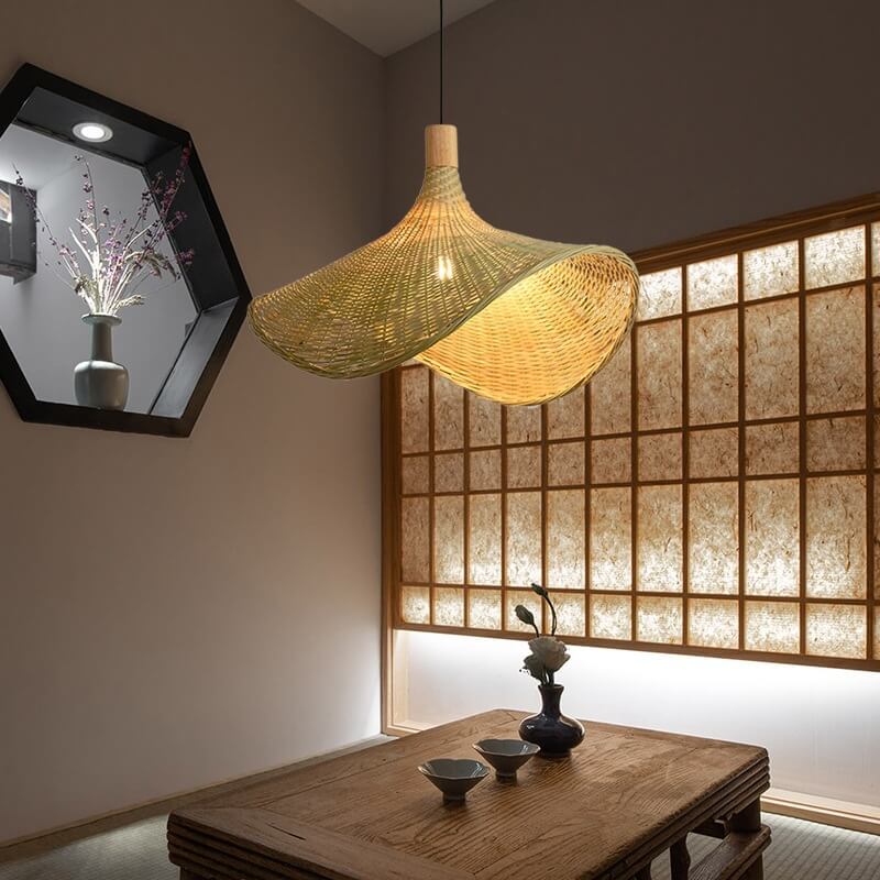 Natural Woven Bamboo Pendant Light Fixture for Boho Living Room Decor