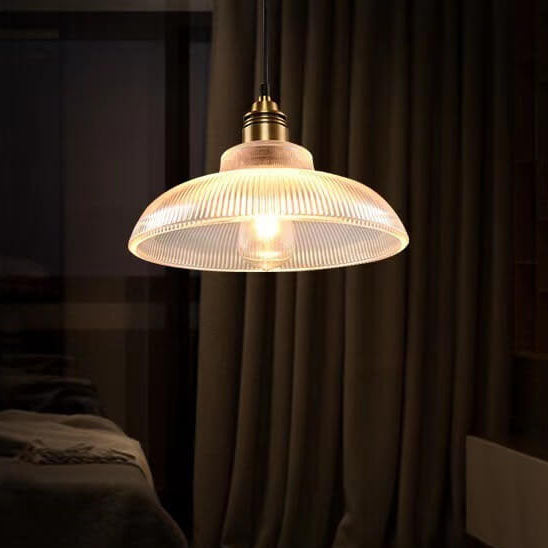 Retro Glass Pendant Light with Vintage Striped Design for Kitchen Decor