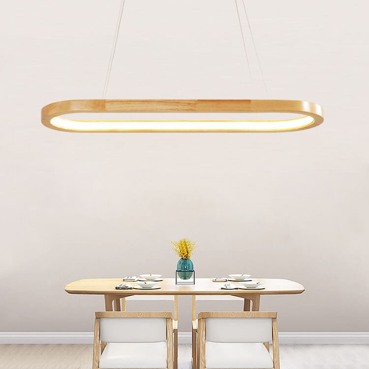 Modern Minimalist Wooden Round LED Chandelier for Dining and Living Room