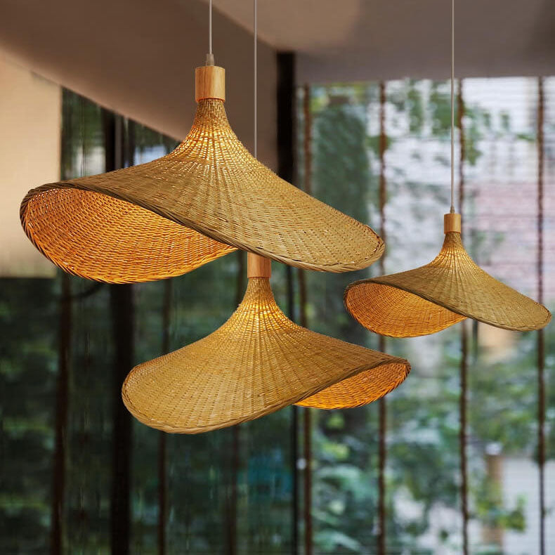 Natural Woven Bamboo Pendant Light Fixture for Boho Living Room Decor