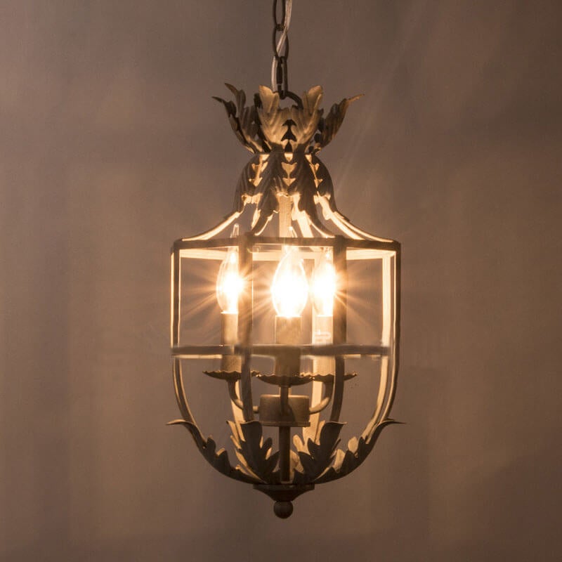Rustic Vintage Wrought Iron 3-Light Lantern Chandelier for Home Decor