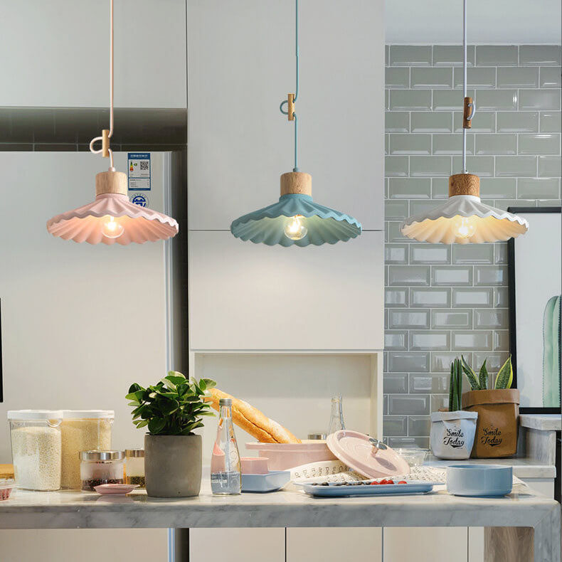 Modern Cement Macaron Scalloped Pendant Light for Living Room Decor