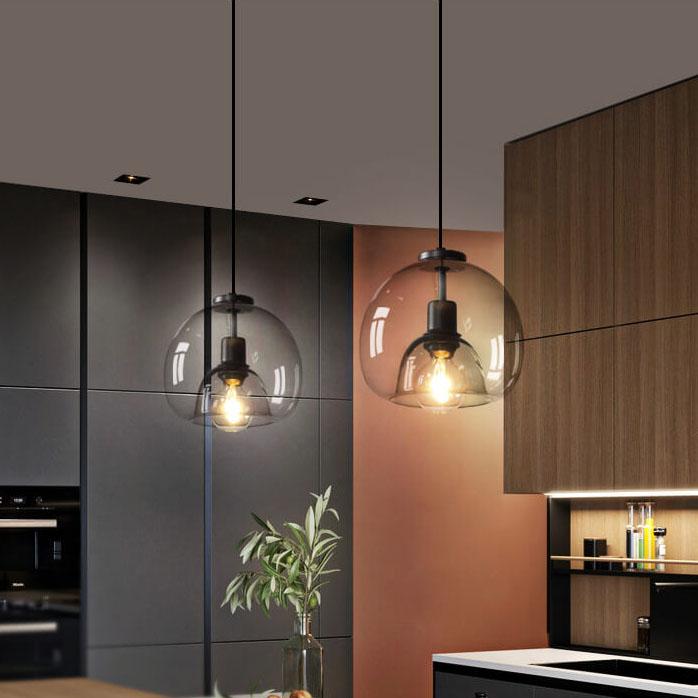 Elegant Smoke Gray Hand-Blown Glass Dome Pendant Light for Living Room