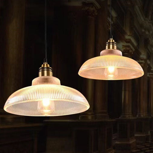 Retro Glass Pendant Light with Vintage Striped Design for Kitchen Decor