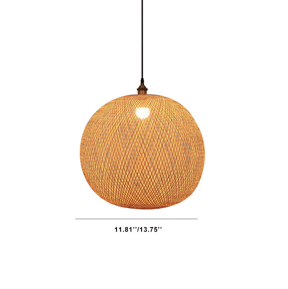 Beige Bamboo Round Ball Pendant Light for Japanese-Style Interiors