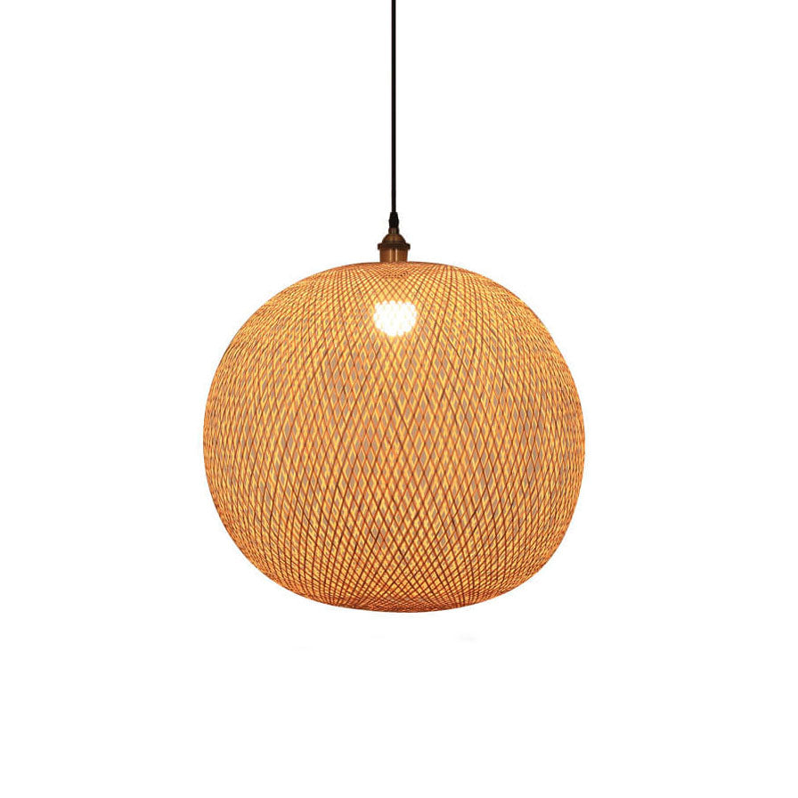 Beige Bamboo Round Ball Pendant Light for Japanese-Style Interiors