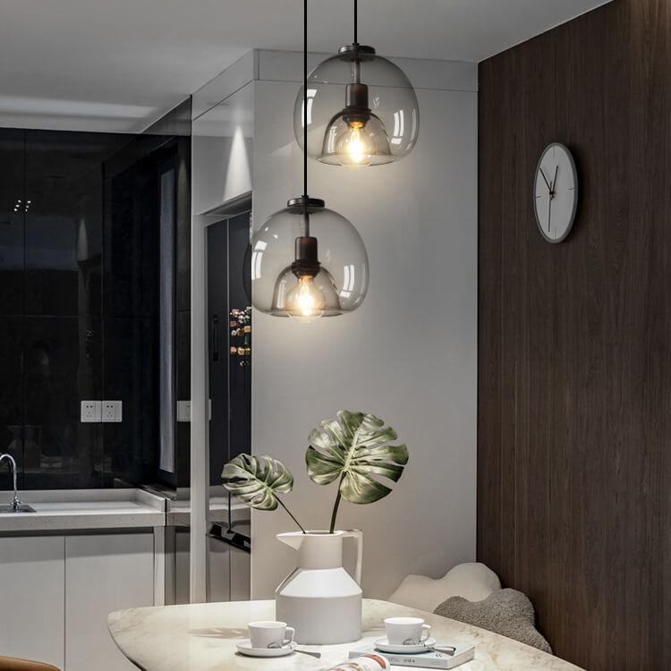 Elegant Smoke Gray Hand-Blown Glass Dome Pendant Light for Living Room