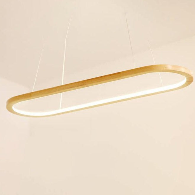 Modern Minimalist Wooden Round LED Chandelier for Dining and Living Room