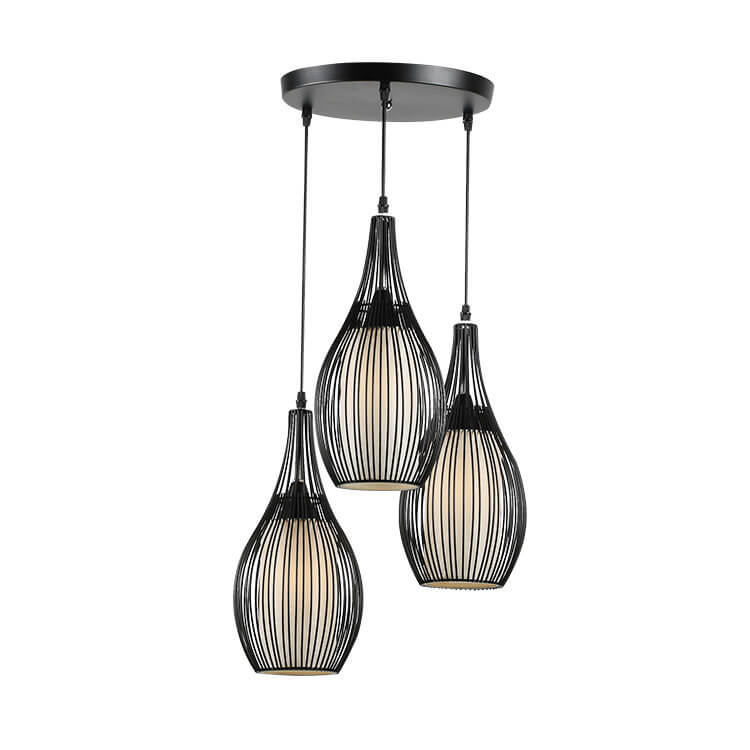 Rustic Black Iron Teardrop 3-Light Hanging Chandelier for Dining Room