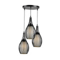Rustic Black Iron Teardrop 3-Light Hanging Chandelier for Dining Room