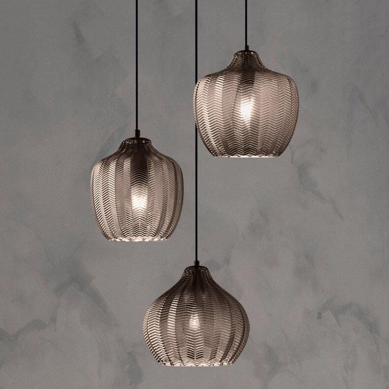 Nordic Textured Wavy Clear Glass Barrel Pendant Light for Bedroom Dining