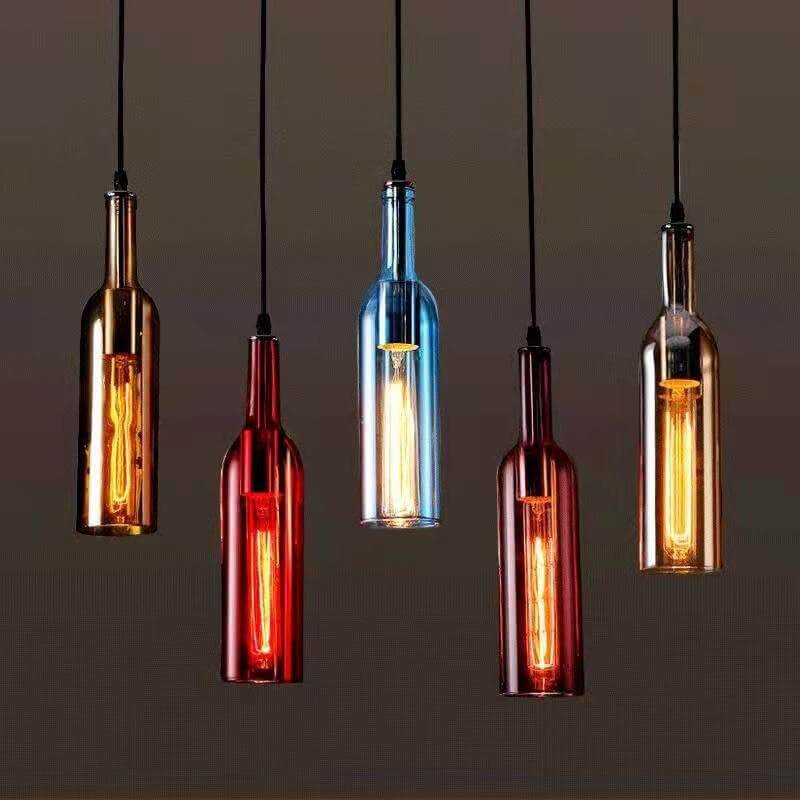 Vintage Multi-Colored Glass Wine Bottle Chandelier for Dining Room