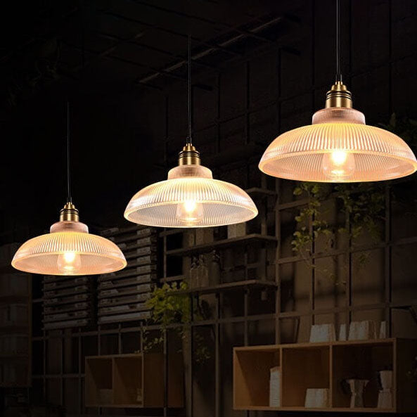 Retro Glass Pendant Light with Vintage Striped Design for Kitchen Decor
