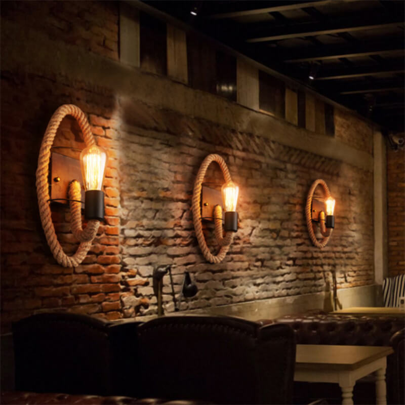 Rustic Vintage Hemp Rope Wall Sconce Lamp - Ideal for Living Room Decor