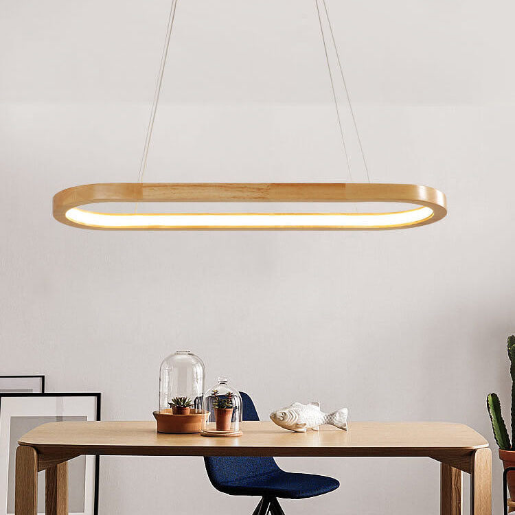 Modern Minimalist Wooden Round LED Chandelier for Dining and Living Room