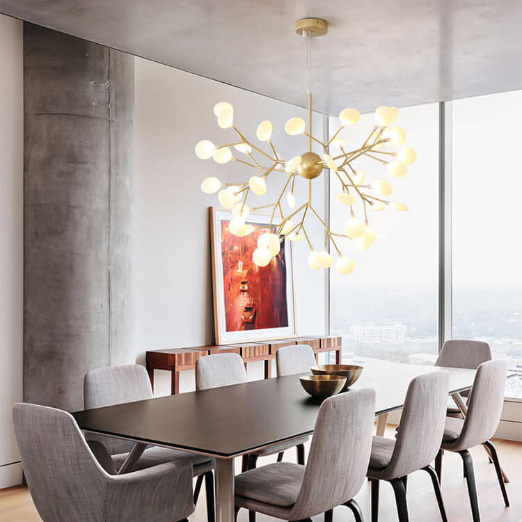 Modern Silver Metal LED Chandelier with Branch Design for Living Room