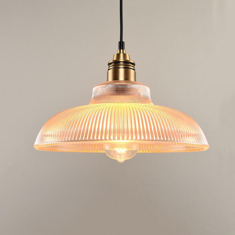 Retro Glass Pendant Light with Vintage Striped Design for Kitchen Decor