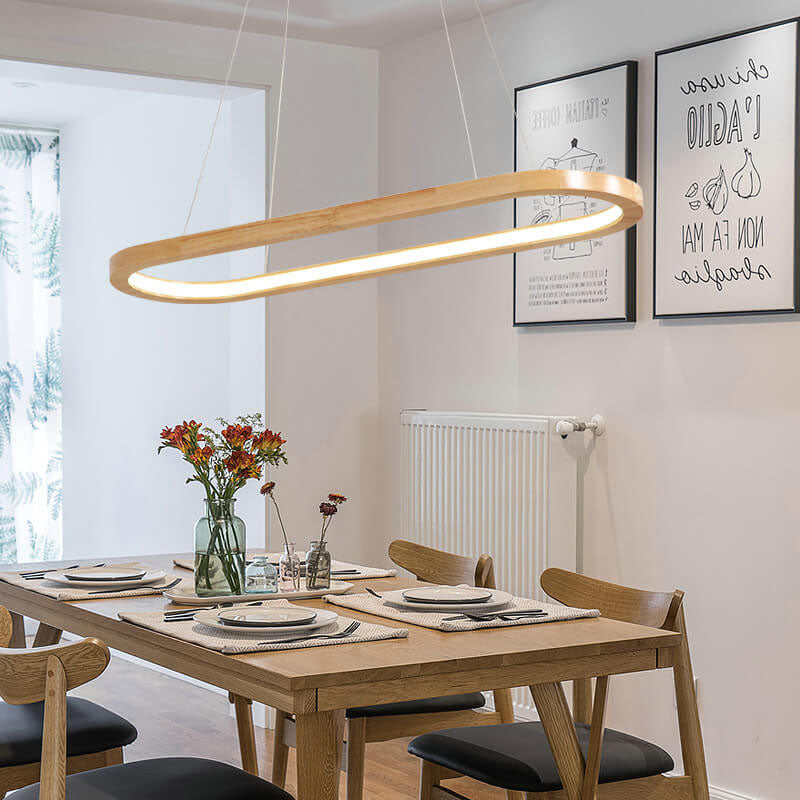 Modern Minimalist Wooden Round LED Chandelier for Dining and Living Room
