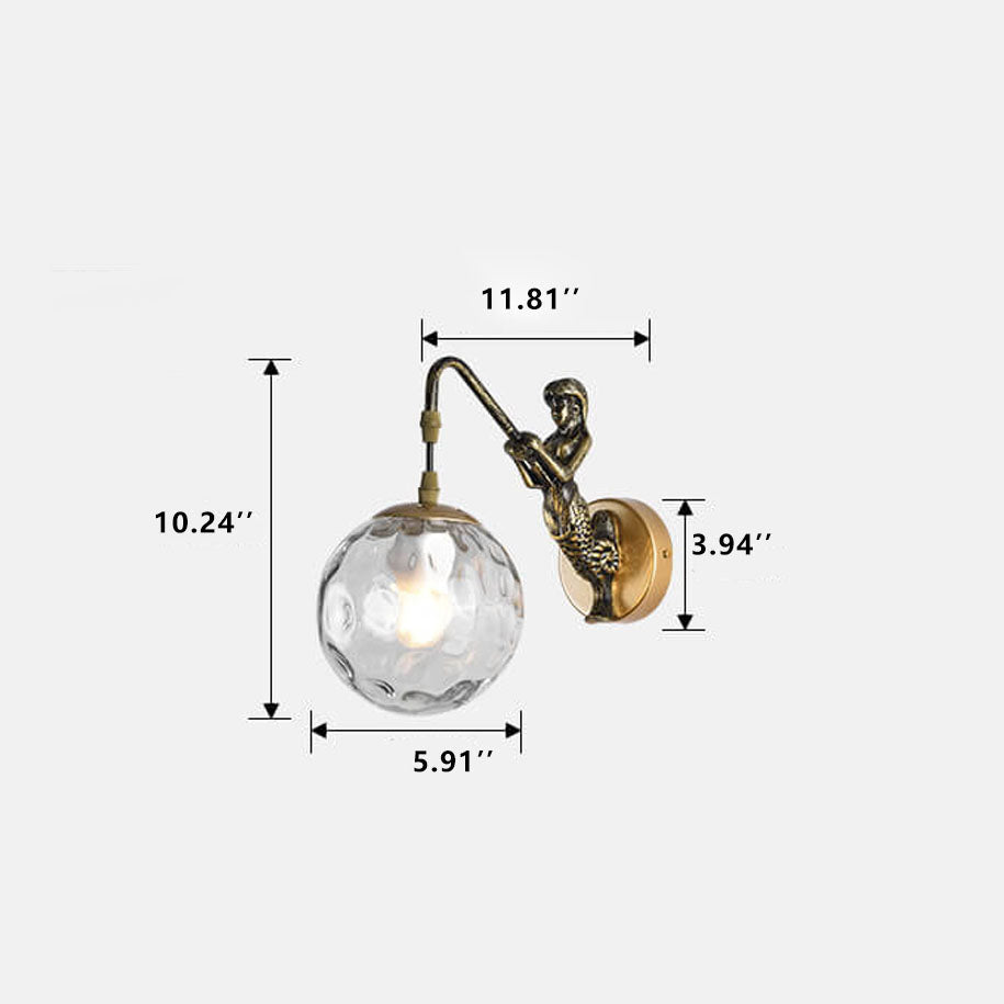 Antique Coastal Mermaid Wall Sconce Light Fixture in Rustic Gray Finish