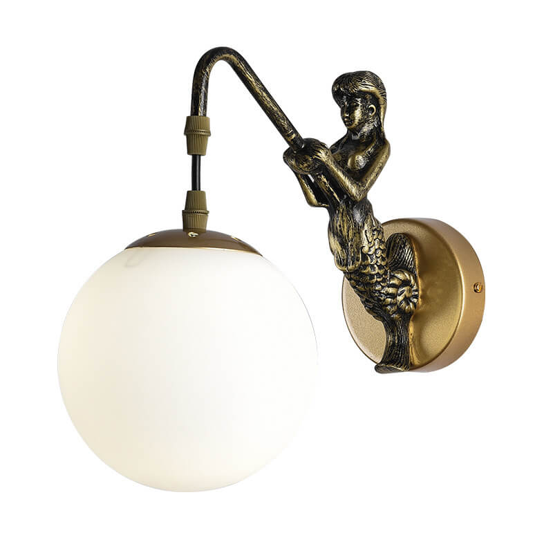 Antique Coastal Mermaid Wall Sconce Light Fixture in Rustic Gray Finish