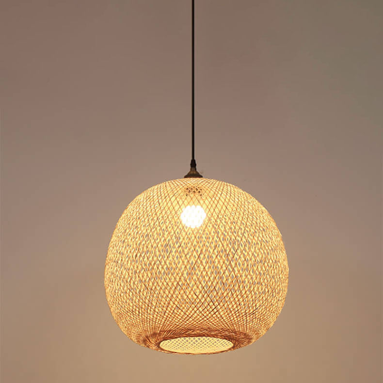 Beige Bamboo Round Ball Pendant Light for Japanese-Style Interiors
