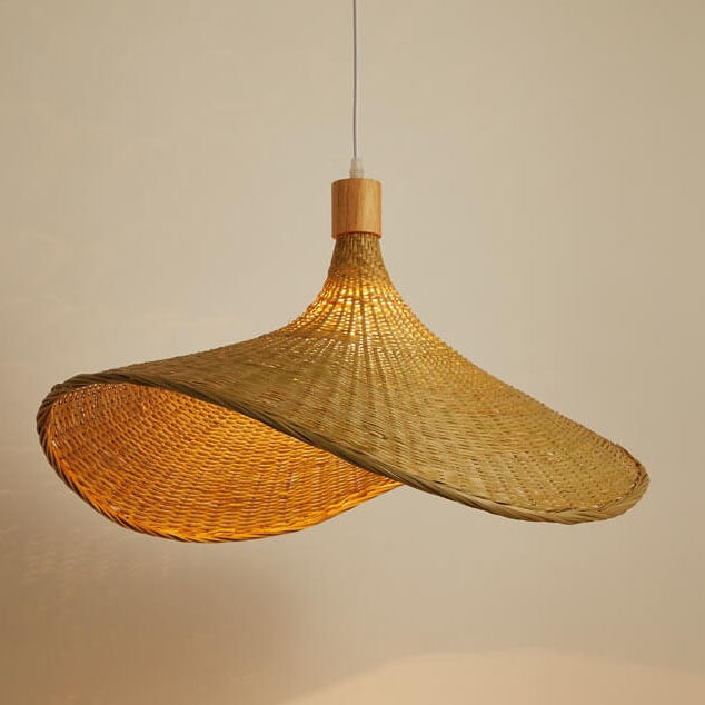 Natural Woven Bamboo Pendant Light Fixture for Boho Living Room Decor