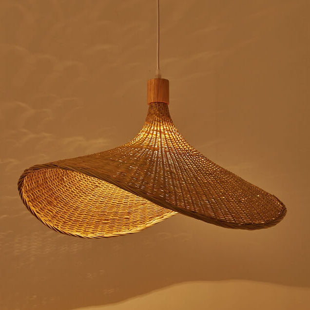 Natural Woven Bamboo Pendant Light Fixture for Boho Living Room Decor