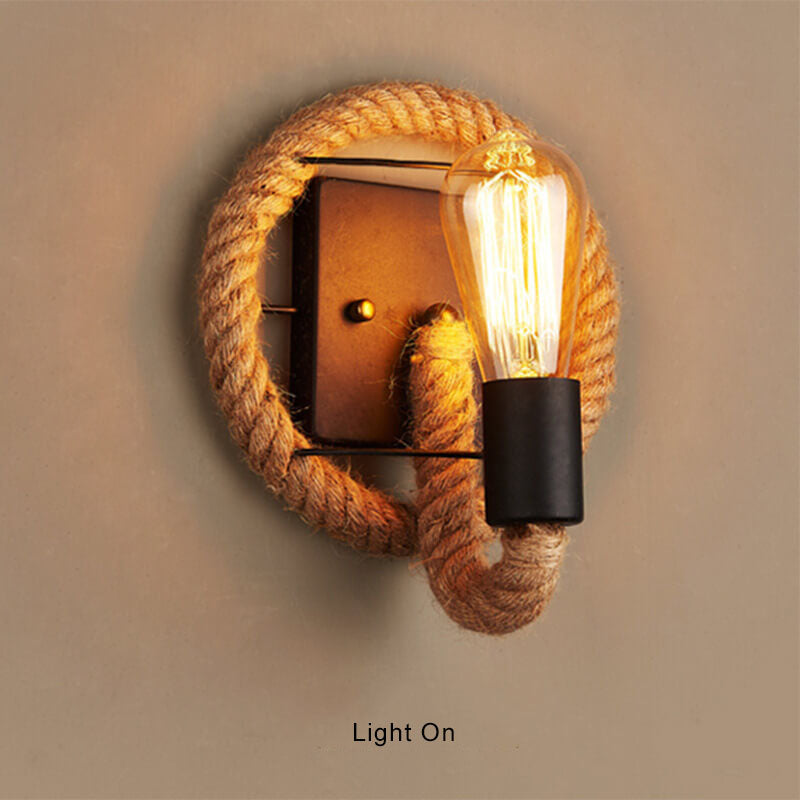 Rustic Vintage Hemp Rope Wall Sconce Lamp - Ideal for Living Room Decor