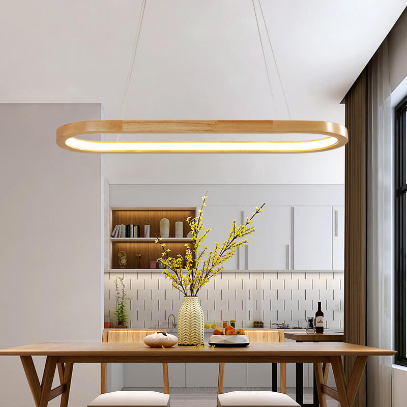 Modern Minimalist Wooden Round LED Chandelier for Dining and Living Room