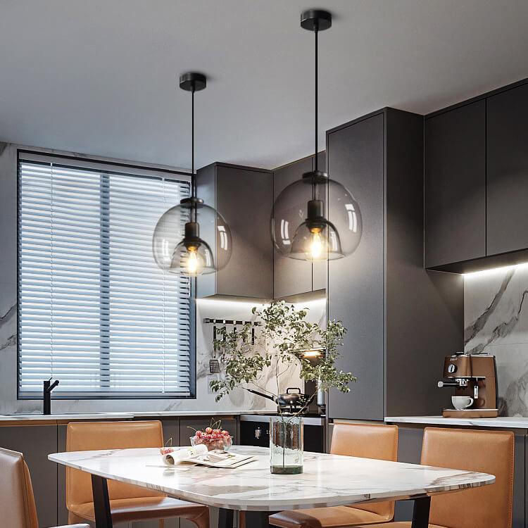 Elegant Smoke Gray Hand-Blown Glass Dome Pendant Light for Living Room