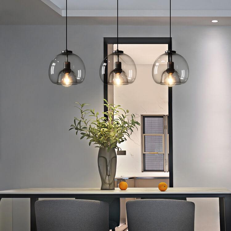 Elegant Smoke Gray Hand-Blown Glass Dome Pendant Light for Living Room