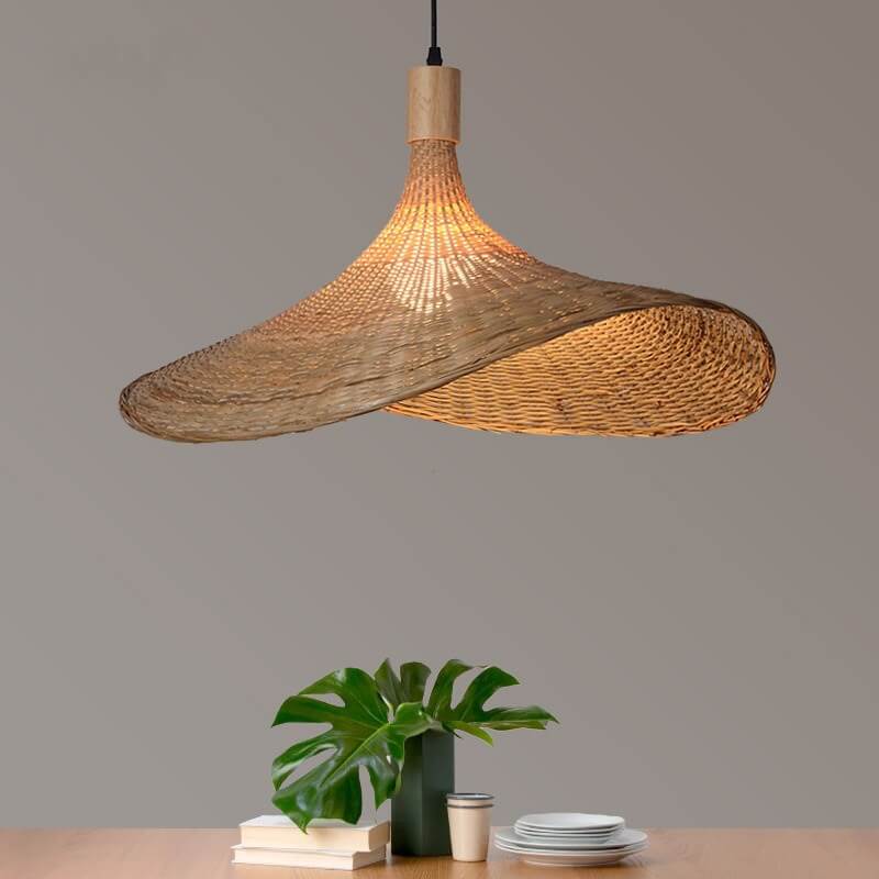 Natural Woven Bamboo Pendant Light Fixture for Boho Living Room Decor