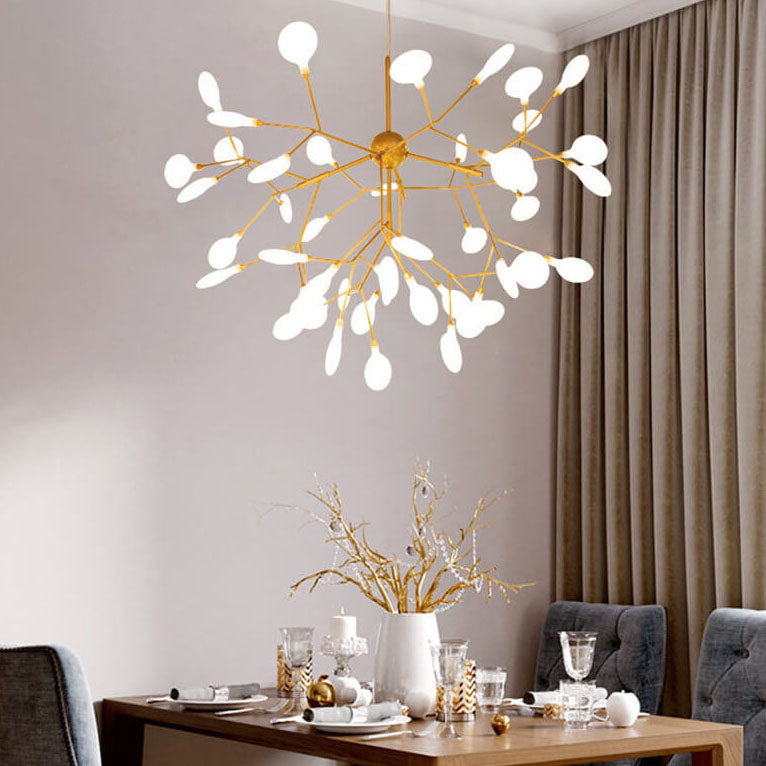 Modern Silver Metal LED Chandelier with Firefly Lights for Living Room