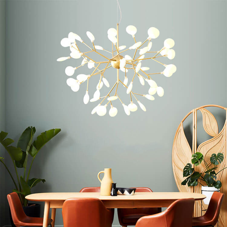 Modern Silver Metal LED Chandelier with Firefly Lights for Living Room