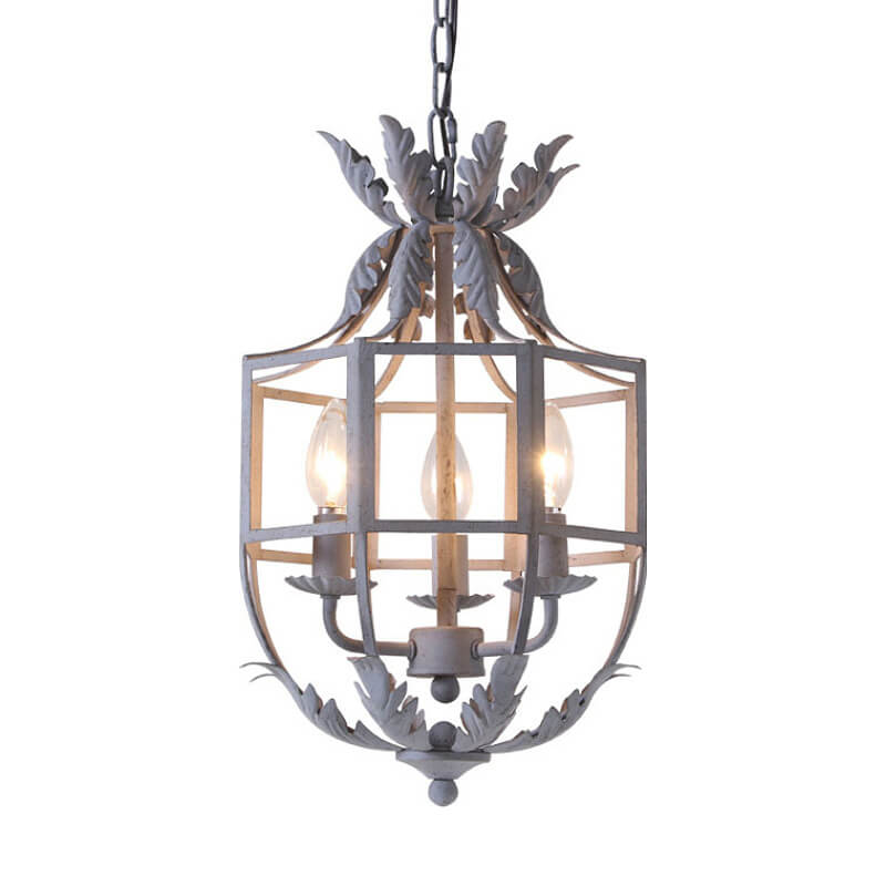 Rustic Vintage Wrought Iron 3-Light Lantern Chandelier for Home Decor