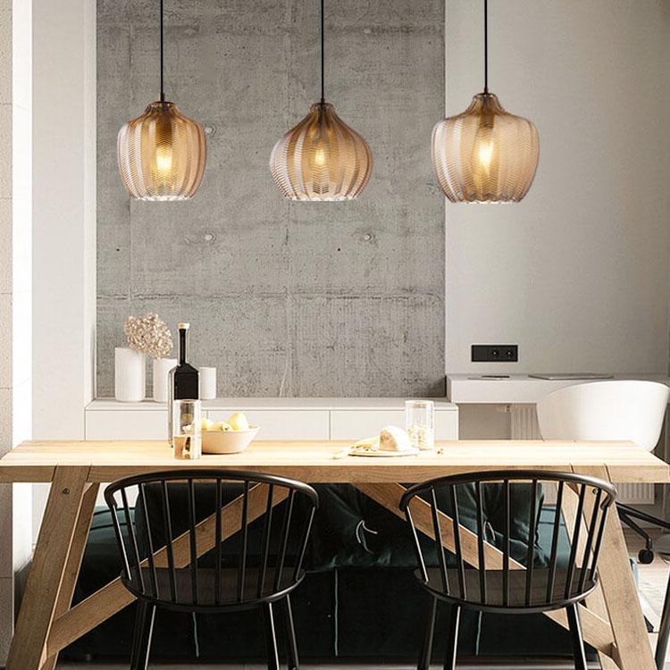 Nordic Textured Wavy Clear Glass Barrel Pendant Light for Bedroom Dining