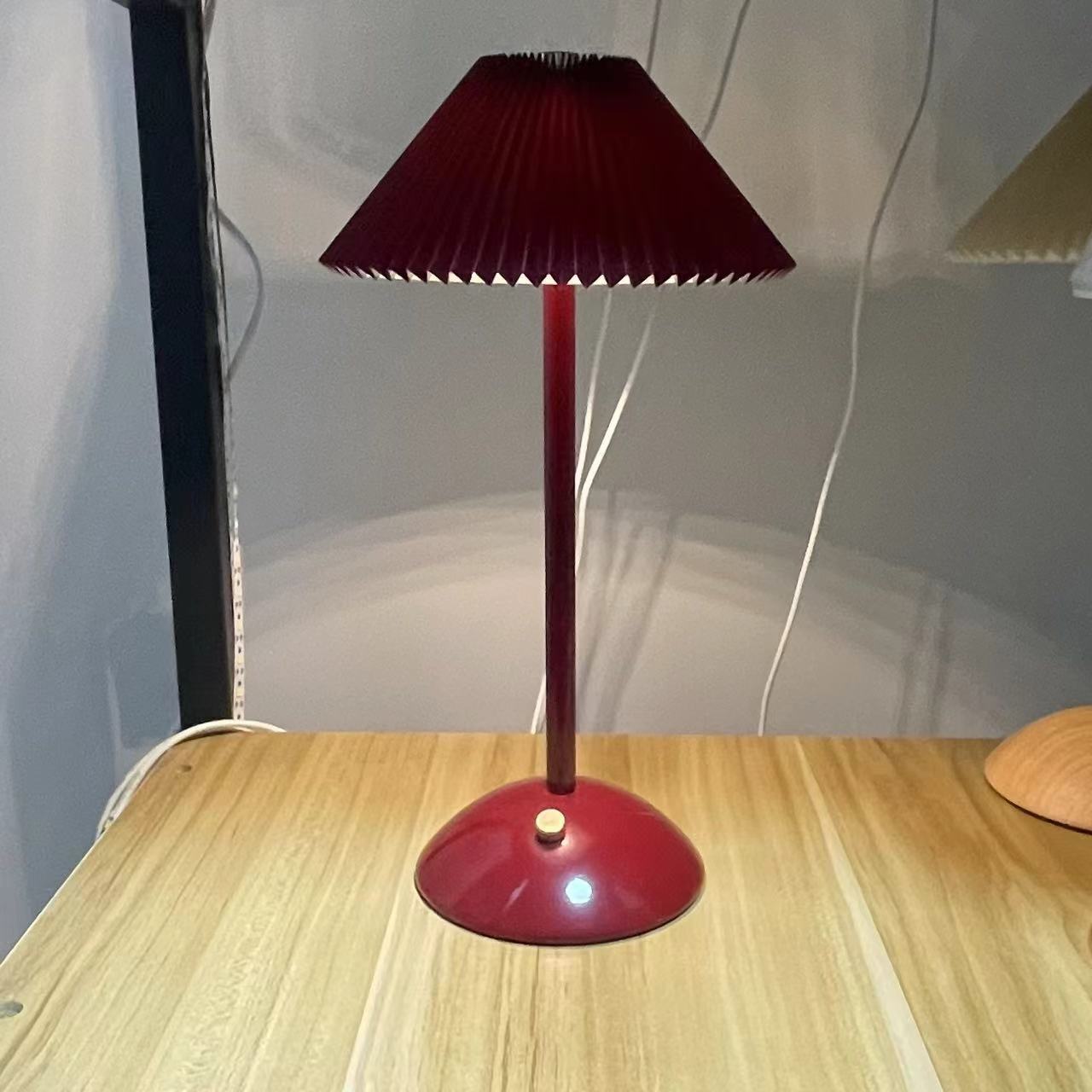 Modern Scandinavian Rechargeable Conic Pleated Fabric Table Lamp for Bedroom