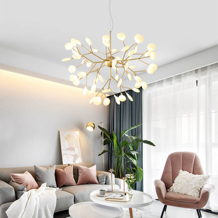 Modern Silver Metal LED Chandelier with Branch Design for Living Room