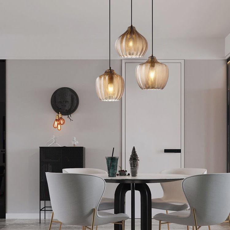Nordic Textured Wavy Clear Glass Barrel Pendant Light for Bedroom Dining