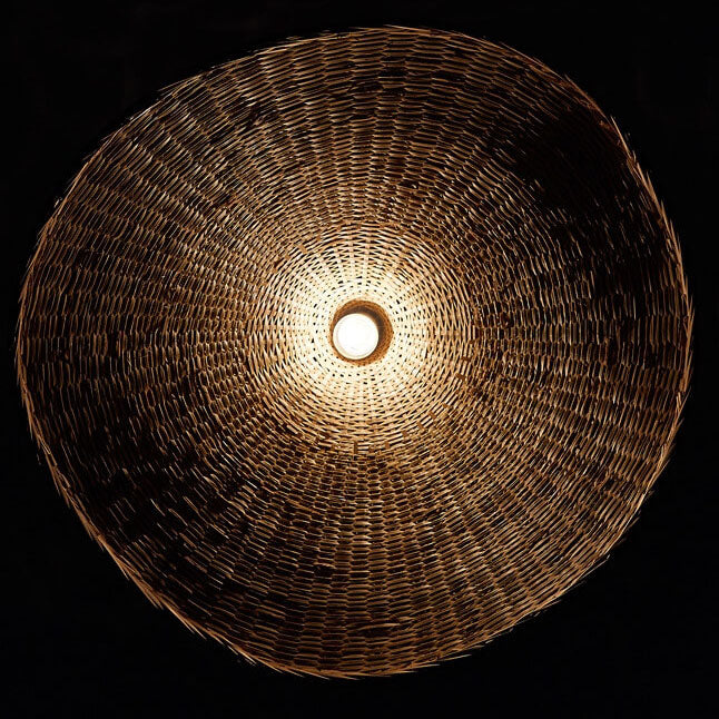 Natural Woven Bamboo Pendant Light Fixture for Boho Living Room Decor