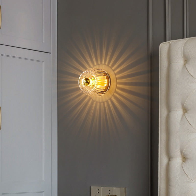 Modern Copper and Glass Sun-Shaped Flush Mount Light for Entryway