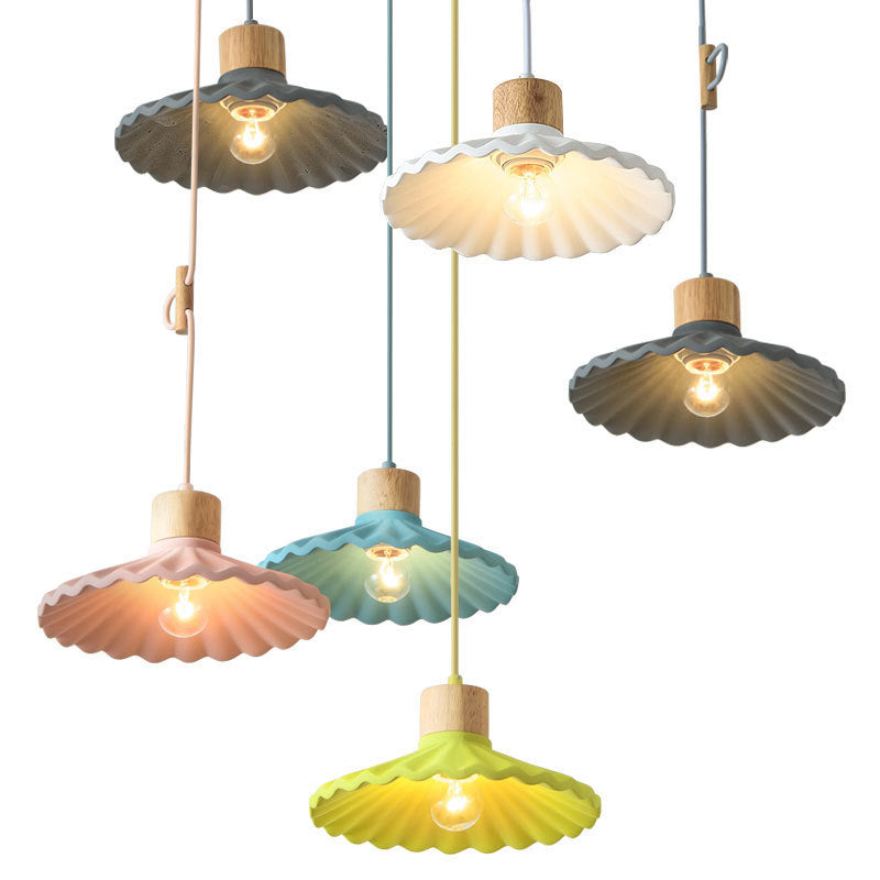 Modern Cement Macaron Scalloped Pendant Light for Living Room Decor
