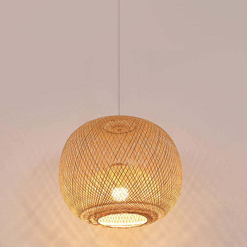 Beige Bamboo Round Ball Pendant Light for Japanese-Style Interiors
