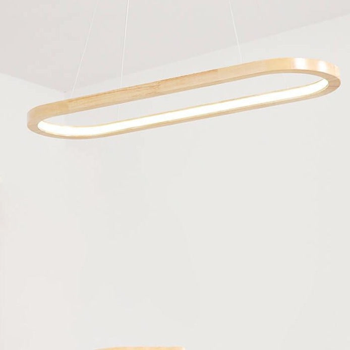 Modern Minimalist Wooden Round LED Chandelier for Dining and Living Room