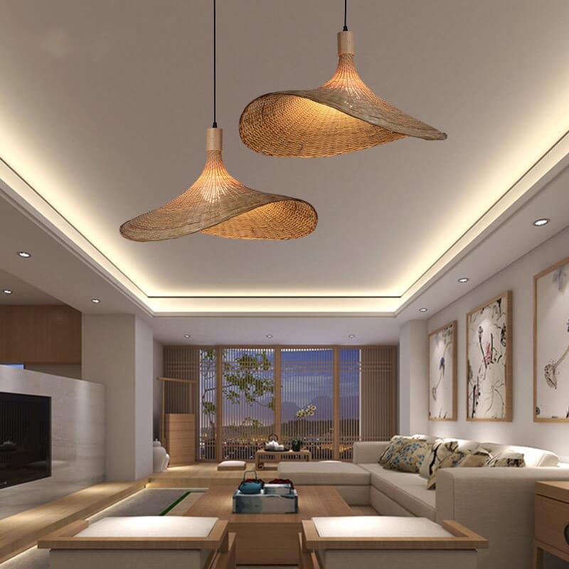 Natural Woven Bamboo Pendant Light Fixture for Boho Living Room Decor