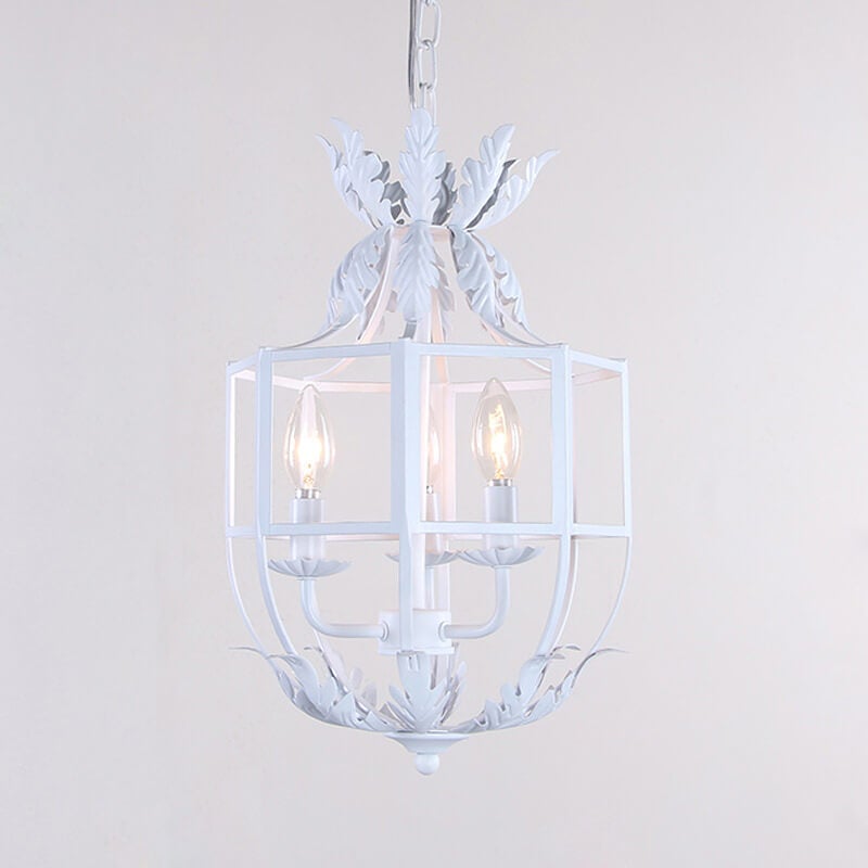Rustic Vintage Wrought Iron 3-Light Lantern Chandelier for Home Decor