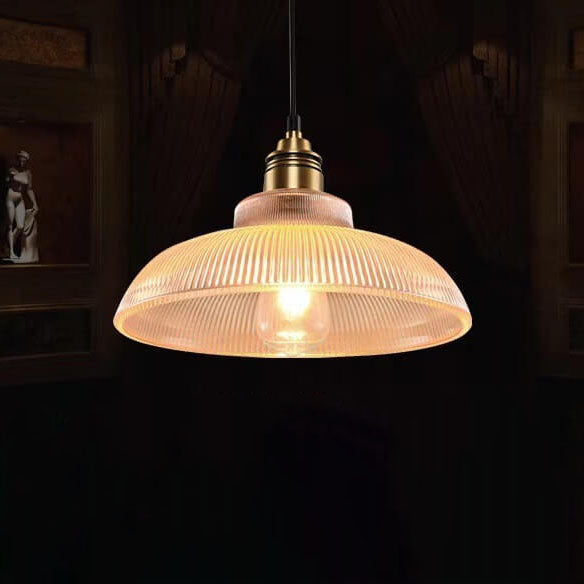 Retro Glass Pendant Light with Vintage Striped Design for Kitchen Decor