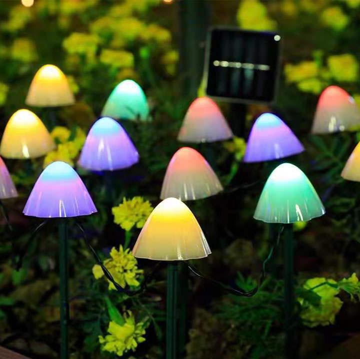 Colorful Contemporary Solar LED Mushroom String Lights for Outdoor Spaces