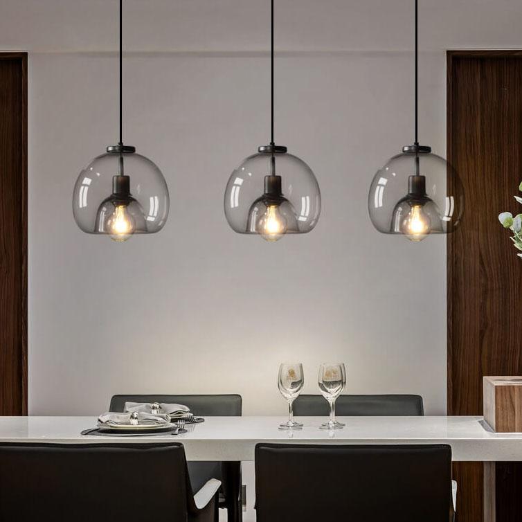 Elegant Smoke Gray Hand-Blown Glass Dome Pendant Light for Living Room