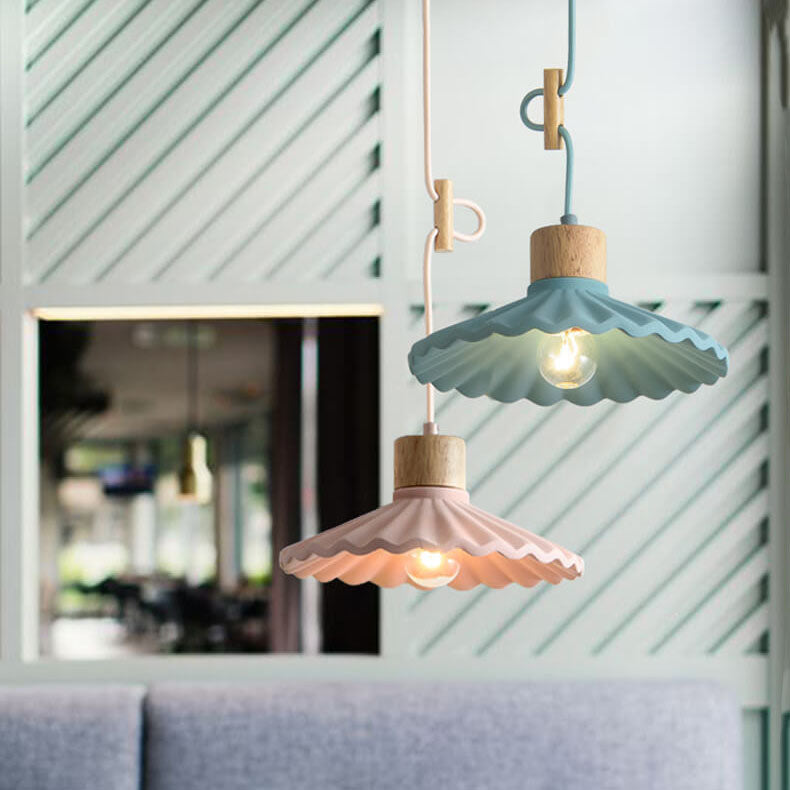 Modern Cement Macaron Scalloped Pendant Light for Living Room Decor